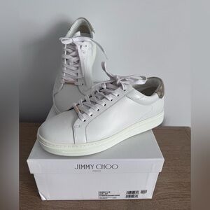 Jimmy Choo Rome/F White/Champagne Metallic Calf Leather Sneakers 38